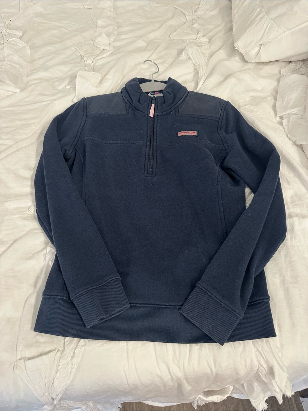 Vineyard Vines Navy Fleece Zip Pullover with Pink Accent
